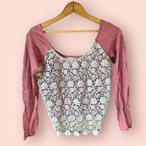 Free People pink crochet long sleeve top size small